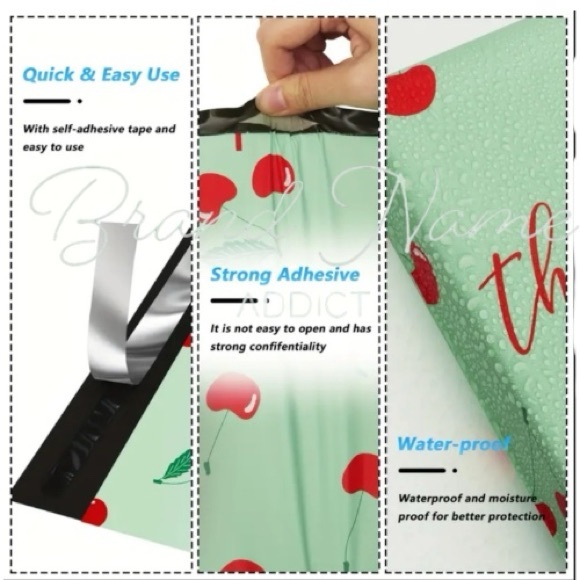 Set of 20 Red Cherry Green ‘Thank You’ 10 x 13 Self Adhesive Poly Mailers - Picture 2 of 2